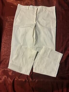 Womens Dress Pants 8 White Straight Leg Cuffed Pleated Work Trousers Zip Fly